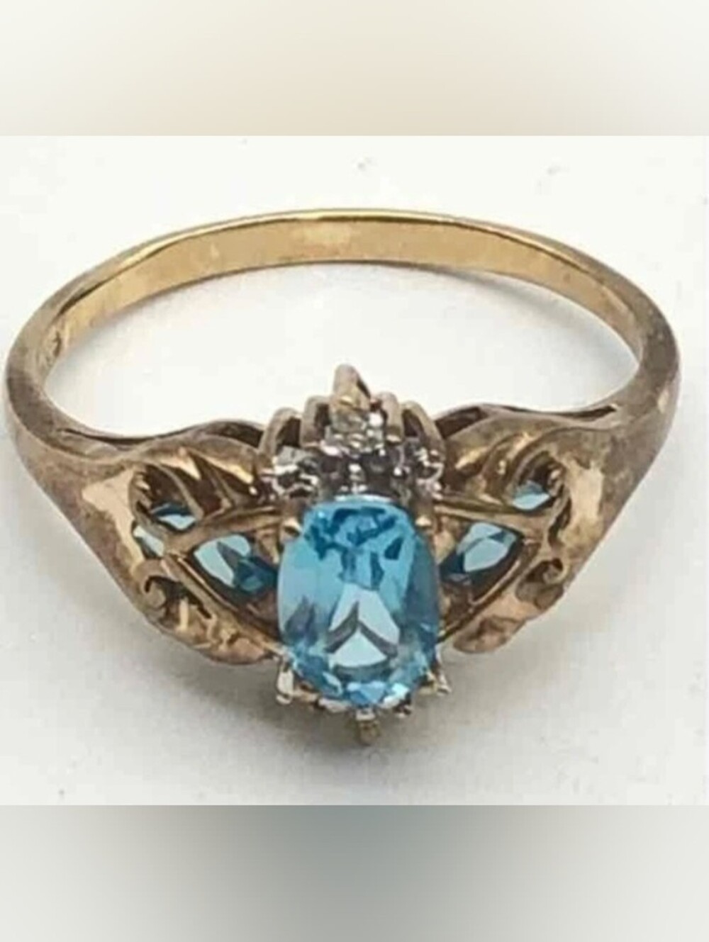 10kt Gold Blue Topaz & Diamond Elegant Gold Women's Ring Sz.10.5